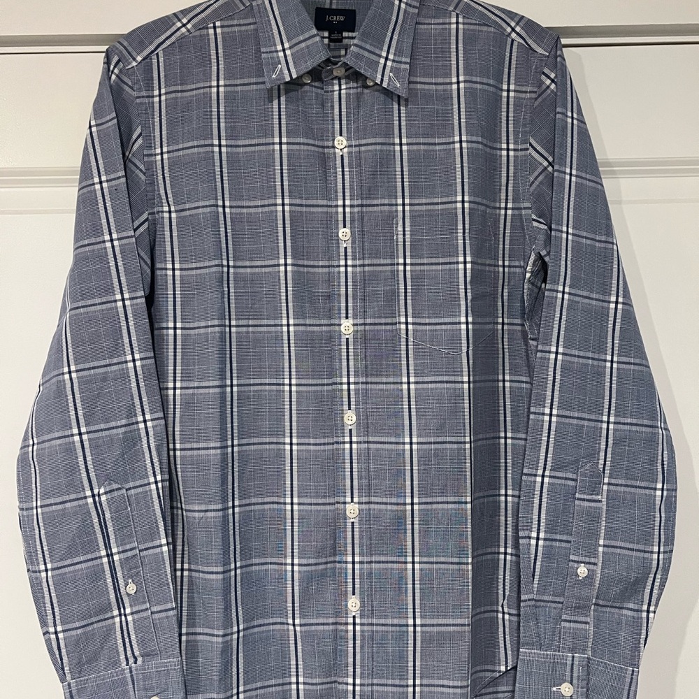 J. Crew Men's Navy Checkered Button-Down Shirt